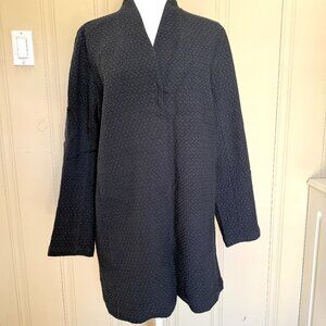 Eileen Fisher Black High Collar Jacket Cotton Tencel Stretch Chevron